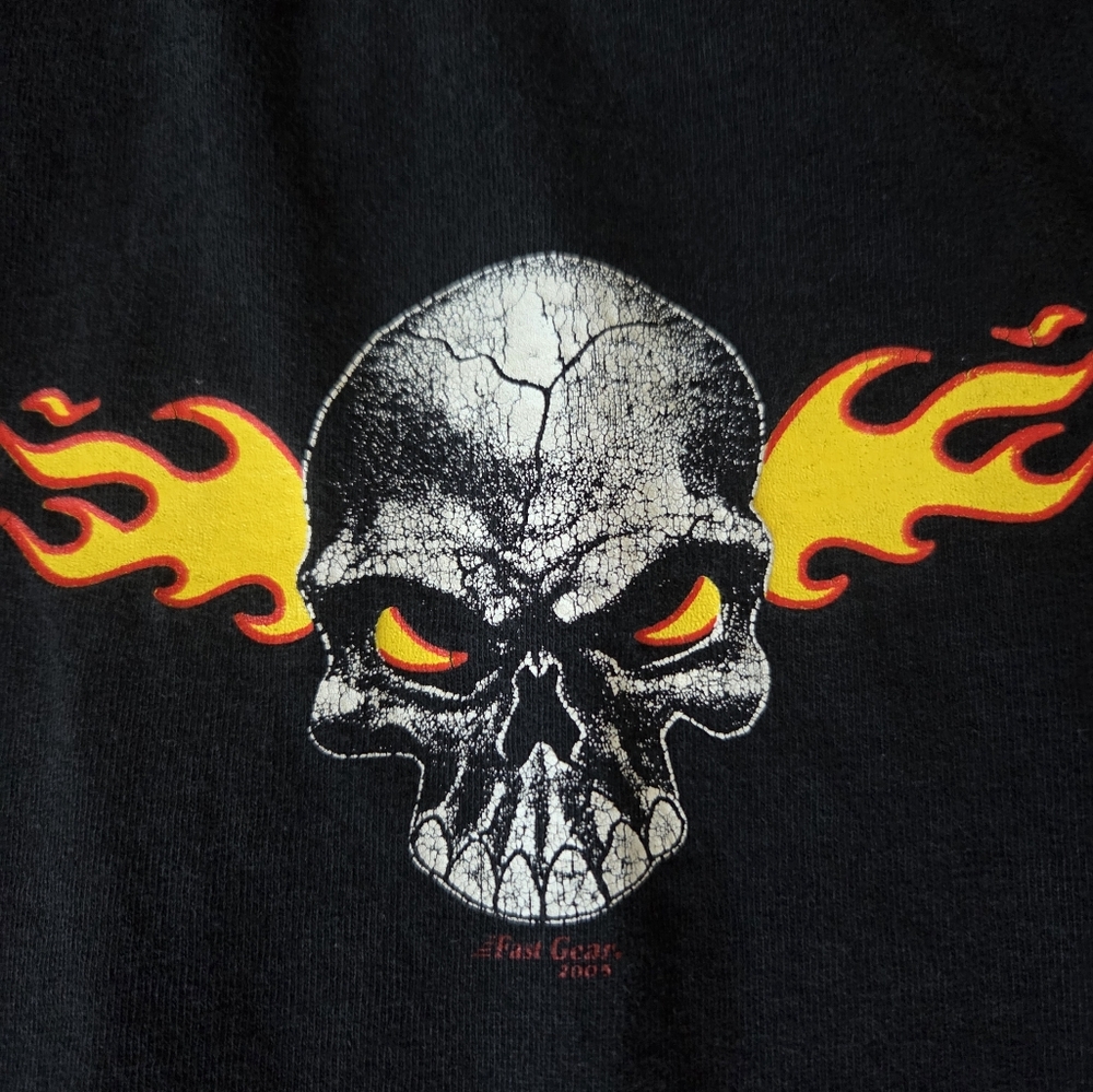 Vintage Y2K Grunge Flaming Skull Fire Goth Long Sleeve Tshirt XXL Gildan Heavywe - Picture 5 of 13